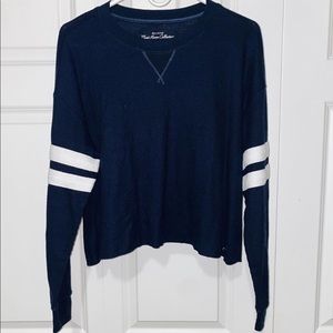 Navy long sleeve with white stripes